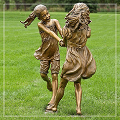 garden decoration life size two girl bronze sculpture
